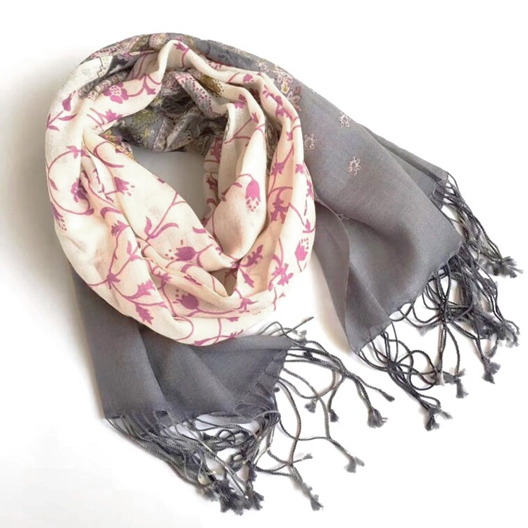 ストール レディース 大判 花柄 ウール100% 薄手 春 夏 秋 冬 ショール 羽織 ひざ掛け ブランケット 上品 ピンク パープル グレー JOCOSA 送料無料 即納 8698