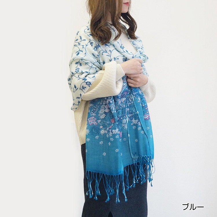 ストール レディース 大判 花柄 ウール100% 薄手 春 夏 秋 冬 ショール 羽織 ひざ掛け ブランケット 上品 ピンク パープル グレー JOCOSA 送料無料 即納 8698