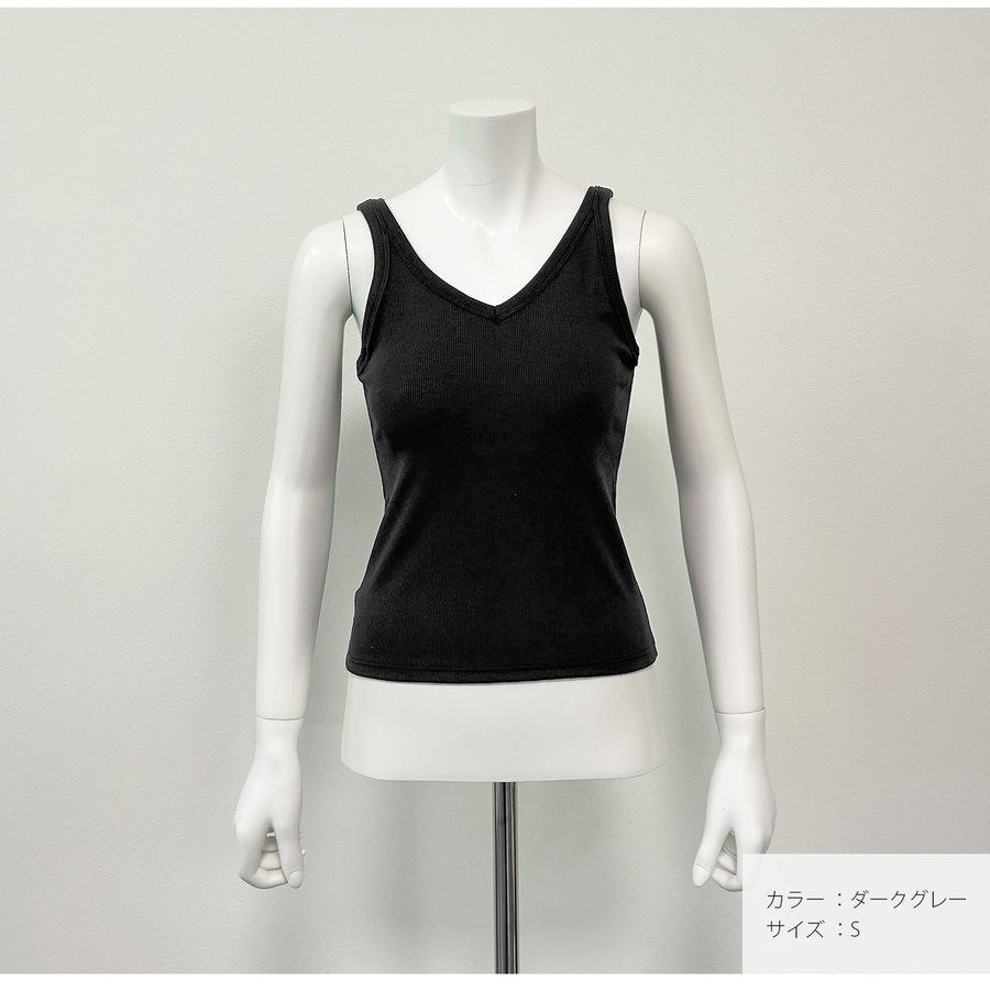 トップス ノースリーブ Vネック ミディ丈 伸縮 JOCOSA 7256