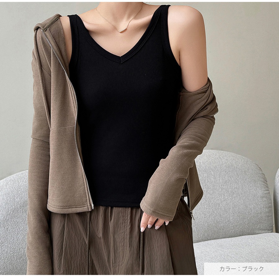 トップス ノースリーブ Vネック ミディ丈 伸縮 JOCOSA 7256