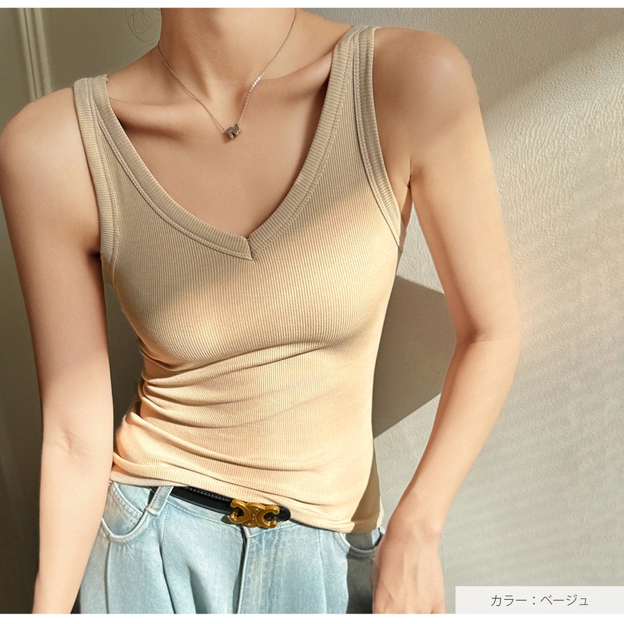 トップス ノースリーブ Vネック ミディ丈 伸縮 JOCOSA 7256