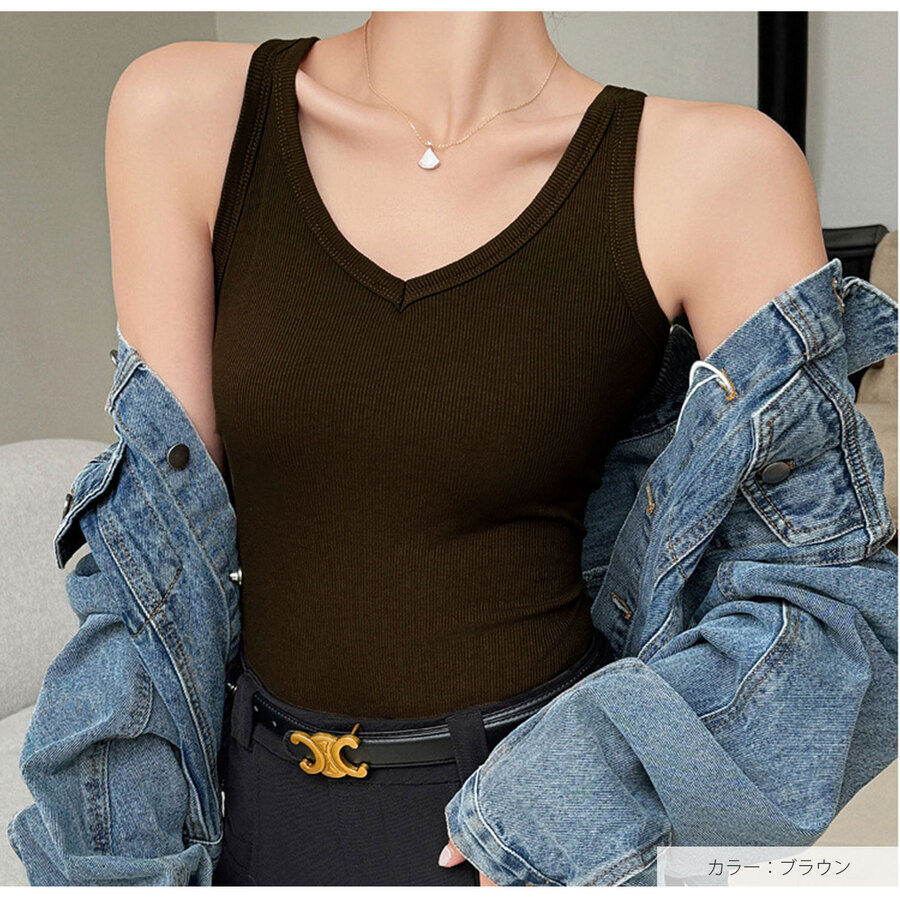 トップス ノースリーブ Vネック ミディ丈 伸縮 JOCOSA 7256