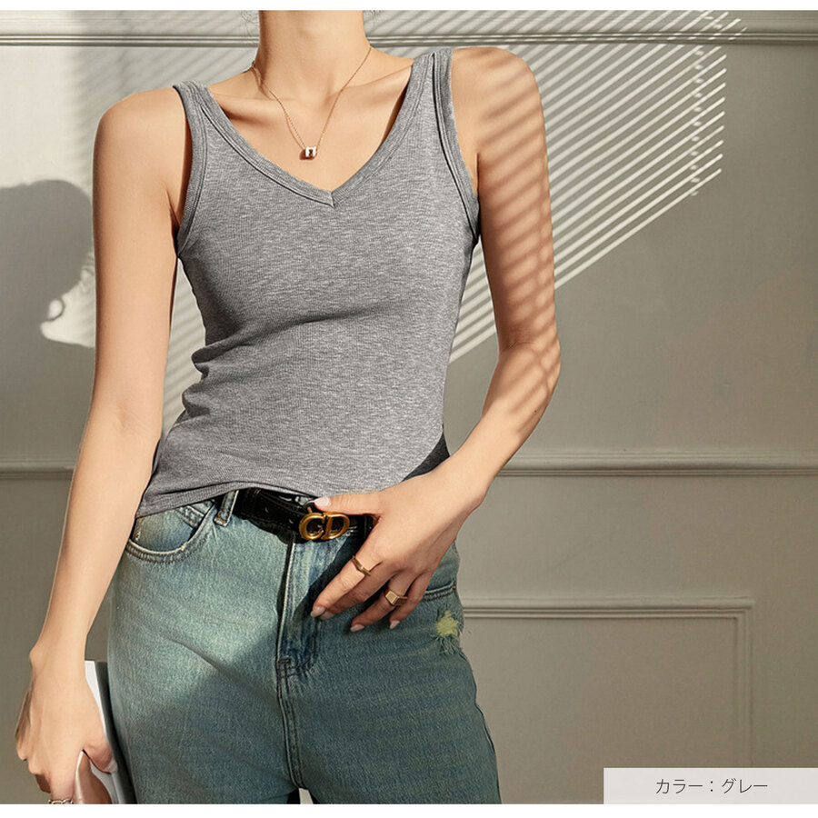 トップス ノースリーブ Vネック ミディ丈 伸縮 JOCOSA 7256