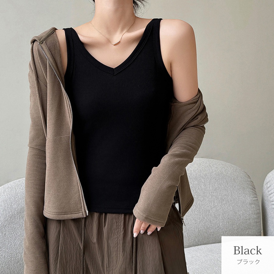 トップス ノースリーブ Vネック ミディ丈 伸縮 JOCOSA 7256