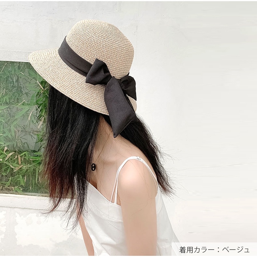 麦わら帽子 リボン 帽子 レディース ストローハット シンプル ピクニック 春 夏 秋 新作  おしゃれ 大人 可愛い 韓国 韓国ファッション ブルー 青 ピンク ベージュ フリーサイズ JOCOSA 8451
