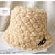 バケットハット ボア 帽子 ワンポイント ロゴ 刺繍 ファー 韓国ファッション レディース 秋 冬 プチプラ シンプル 人気 大人 おしゃれ 新作 ブラック 黒 グレージュ ブラウン 茶 アイボリー 白 フリーサイズ JOCOSA 9407