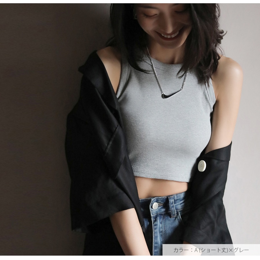 トップス ノースリーブ ニット タンクトップ ラウンドネック