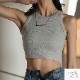 トップス ノースリーブ ニット タンクトップ ラウンドネック ショート丈 レギュラー丈 2タイプ 伸縮 韓国ファッション レディース ML JOCOSA 7258