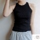 トップス ノースリーブ ニット タンクトップ ラウンドネック ショート丈 レギュラー丈 2タイプ 伸縮 韓国ファッション レディース ML JOCOSA 7258