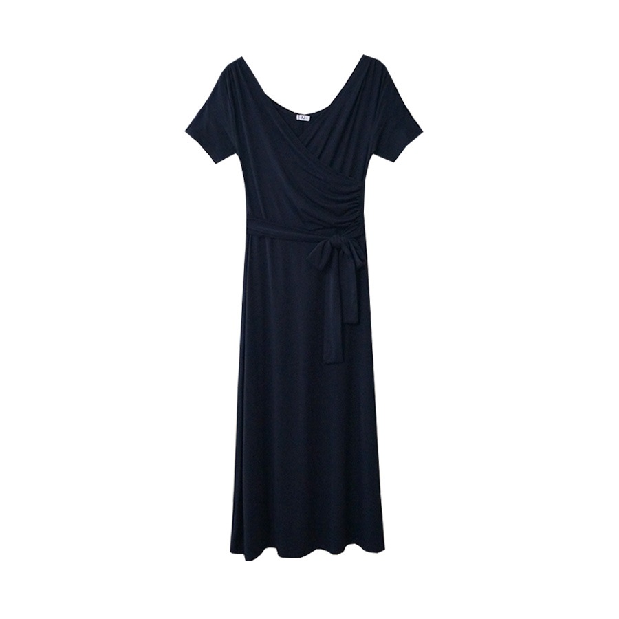 カシュクールマキシワンピース レディース 春夏秋冬 新作 半袖 Vネック ロング オフショルダー リボン フレア 無地 肌見せ セクシー シンプル パーティー デート 大人 可愛い 韓国 韓流 ブラック 黒 SML JOCOSA 8846 送料無料 即納