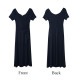 カシュクールマキシワンピース レディース 春夏秋冬 新作 半袖 Vネック ロング オフショルダー リボン フレア 無地 肌見せ セクシー シンプル パーティー デート 大人 可愛い 韓国 韓流 ブラック 黒 SML JOCOSA 8846 送料無料 即納