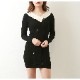 ニットワンピース タイト テーラード風 襟 タイト 長袖 ボタン 無地 セクシー デート レディース 春 秋 冬 新作 ブラック 黒 フリーサイズ JOCOSA 9241