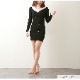ニットワンピース タイト テーラード風 襟 タイト 長袖 ボタン 無地 セクシー デート レディース 春 秋 冬 新作 ブラック 黒 フリーサイズ JOCOSA 9241