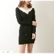 ニットワンピース タイト テーラード風 襟 タイト 長袖 ボタン 無地 セクシー デート レディース 春 秋 冬 新作 ブラック 黒 フリーサイズ JOCOSA 9241