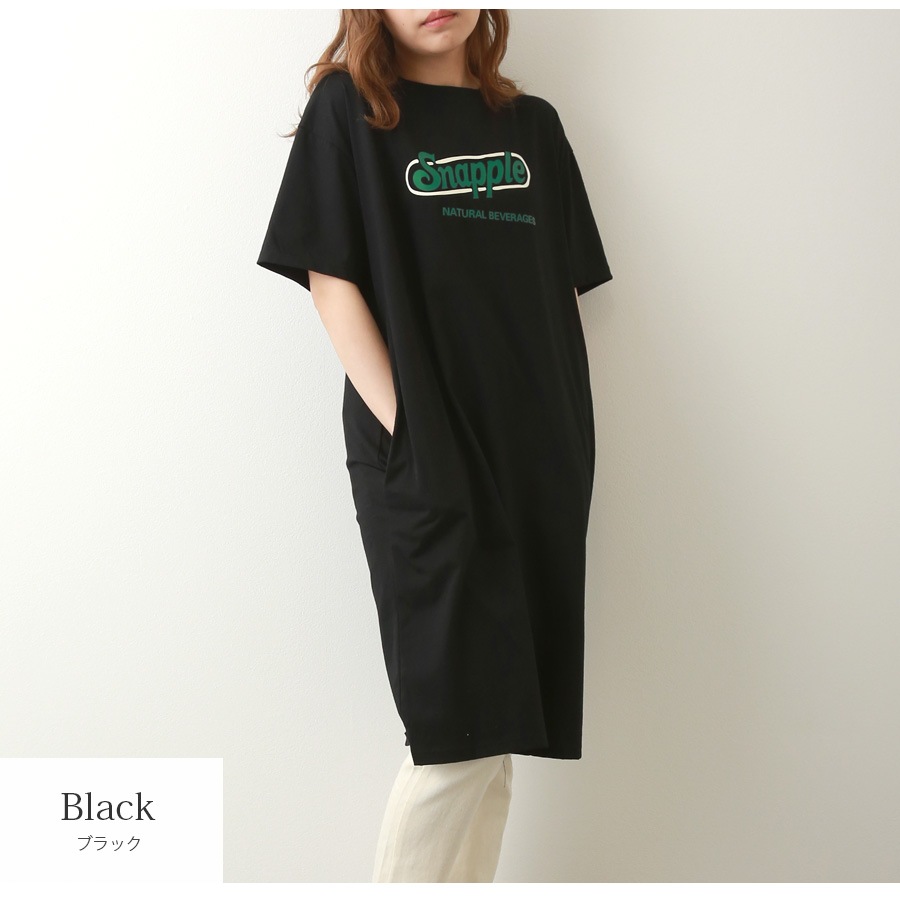 ロゴ ワンピース ミドル丈 半袖 スポーツ風 ゆったり Aライン シンプル カジュアル 韓国ファッション レディース 春 夏 秋 ブラック ホワイト ネイビー M L XL JOCOSA 9264