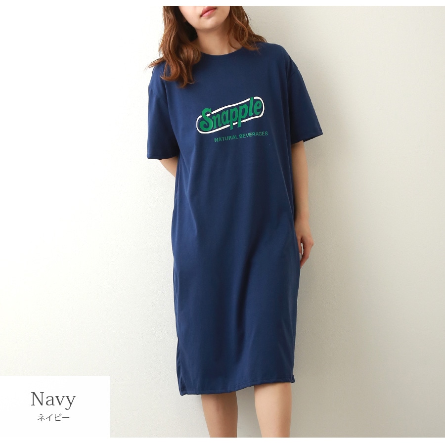 ロゴ ワンピース ミドル丈 半袖 スポーツ風 ゆったり Aライン シンプル カジュアル 韓国ファッション レディース 春 夏 秋 ブラック ホワイト ネイビー M L XL JOCOSA 9264