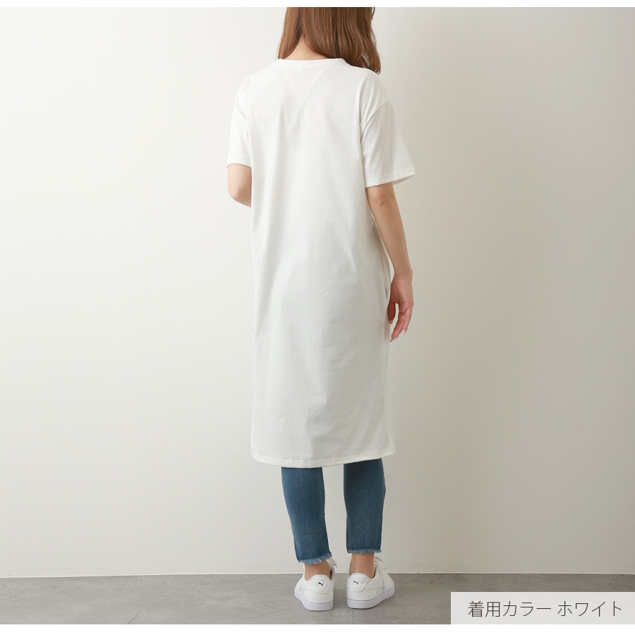 ロゴ ワンピース ミドル丈 半袖 スポーツ風 ゆったり Aライン シンプル カジュアル 韓国ファッション レディース 春 夏 秋 ブラック ホワイト ネイビー M L XL JOCOSA 9264