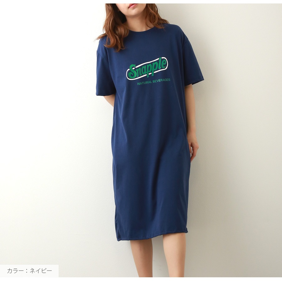 ロゴ ワンピース ミドル丈 半袖 スポーツ風 ゆったり Aライン シンプル カジュアル 韓国ファッション レディース 春 夏 秋 ブラック ホワイト ネイビー M L XL JOCOSA 9264