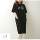 ロゴ ワンピース ミドル丈 半袖 スポーツ風 ゆったり Aライン シンプル カジュアル 韓国ファッション レディース 春 夏 秋 ブラック  ホワイト ネイビー  M L XL JOCOSA 9264