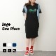 ロゴ ワンピース ミドル丈 半袖 スポーツ風 ゆったり Aライン シンプル カジュアル 韓国ファッション レディース 春 夏 秋 ブラック  ホワイト ネイビー  M L XL JOCOSA 9264