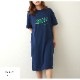 ロゴ ワンピース ミドル丈 半袖 スポーツ風 ゆったり Aライン シンプル カジュアル 韓国ファッション レディース 春 夏 秋 ブラック  ホワイト ネイビー  M L XL JOCOSA 9264