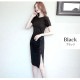 フロントギャザーボタンスリットワンピース レディース 春夏秋冬 新作 半袖 膝丈 Ｔシャツ 無地 タイト セクシー シンプル カジュアル おしゃれ 大人可愛い 韓国風 韓流 ブラック 黒 グレー SML JOCOSA 8847 送料無料 即納