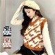 ニットベスト 格子 トップス 韓国ファッション 韓国 大人 Vネック シンプル ストリート レイヤード レディース 春 夏 秋 冬 新作 ブラック 黒 ブラウン 茶 フリーサイズ JOCOSA 7057