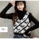 ニットベスト 格子 トップス 韓国ファッション 韓国 大人 Vネック シンプル ストリート レイヤード レディース 春 夏 秋 冬 新作 ブラック 黒 ブラウン 茶 フリーサイズ JOCOSA 7057