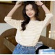 ボーダー トップス 長袖 薄手 プルオーバー ベーシック デイリー 着回し 韓国ファッション レディース 春 夏 秋 新作 ブルー ネイビー イエロー フリーサイズ JOCOSA 7182