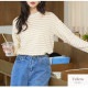 ボーダー トップス 長袖 薄手 プルオーバー ベーシック デイリー 着回し 韓国ファッション レディース 春 夏 秋 新作 ブルー ネイビー イエロー フリーサイズ JOCOSA 7182