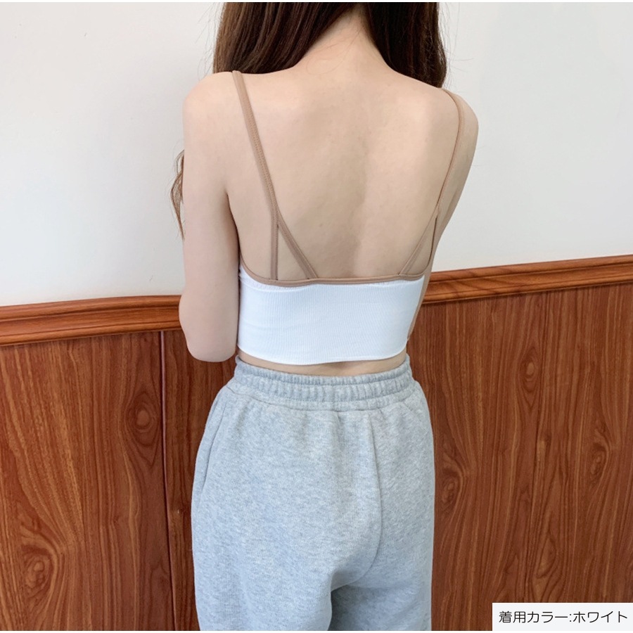 キャミソール パッド付き ファスナー 無地 華奢見せ ブラトップ セクシー シンプル ショート丈トップス 大人可愛い 韓国ファッション 韓国  レディース 春 夏 秋 冬 新作 ホワイト 白 グリーン ベージュ グレー ブラック 黒 ブルー 青 フリーサイズ JOCOSA 7018