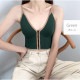 キャミソール パッド付き ファスナー 無地 華奢見せ ブラトップ セクシー シンプル ショート丈トップス 大人可愛い 韓国ファッション 韓国  レディース 春 夏 秋 冬 新作 ホワイト 白 グリーン ベージュ グレー ブラック 黒 ブルー 青 フリーサイズ JOCOSA 7018