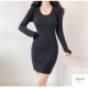 ニットワンピース ミニ丈 長袖 Uネック セクシー ワンピース リブ 膝上 タイトワンピース ギャル カジュアル きれいめ 大人可愛い Y2K 韓国ファッション シンプル 大人 レディース 春 秋 冬 ブラック 黒 ベージュ ブラウン 茶 アイボリー フリーサイズ JOCOSA 9243