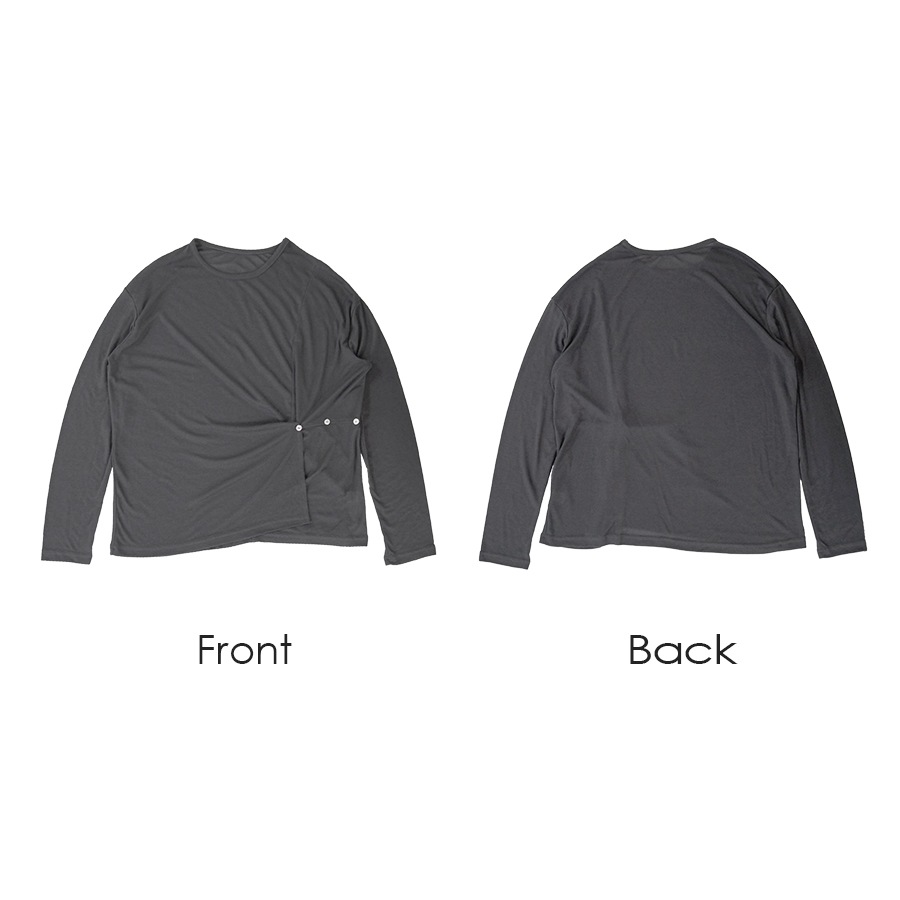 トップス シアー 2way 長袖 スリット ゆったり ボタン ギャザー 定番 ルームウェア シンプル 韓国ファッション レディース 新作 春 夏 ブラック ホワイト グリーン ブルー アイボリー フリーサイズ JOCOSA 7184