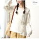 トップス シアー 2way 長袖 スリット ゆったり ボタン ギャザー 定番 ルームウェア シンプル 韓国ファッション レディース 新作 春 夏 ブラック ホワイト グリーン ブルー アイボリー フリーサイズ JOCOSA 7184