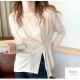 トップス シアー 2way 長袖 スリット ゆったり ボタン ギャザー 定番 ルームウェア シンプル 韓国ファッション レディース 新作 春 夏 ブラック ホワイト グリーン ブルー アイボリー フリーサイズ JOCOSA 7184