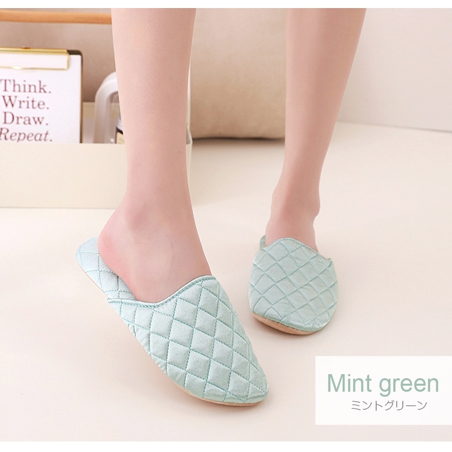 ルームシューズ スリッパ キルティング シルク 室内履き ぺたんこ ステッチ フラット かわいい 疲れにくい 涼しい おしゃれ レディース 春 夏 秋 冬 新作 ブラック 黒 レッド 赤 グレー 灰 ミントグリーン 緑 パープル 紫 S M L JOCOSA 9025
