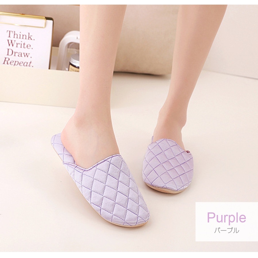 ルームシューズ スリッパ キルティング シルク 室内履き ぺたんこ ステッチ フラット かわいい 疲れにくい 涼しい おしゃれ レディース 春 夏 秋 冬 新作 ブラック 黒 レッド 赤 グレー 灰 ミントグリーン 緑 パープル 紫 S M L JOCOSA 9025