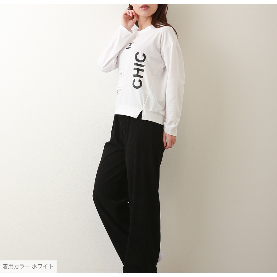 ロンT ロゴ 長袖 トップス ラウンドネック 春 夏 秋 Tシャツ カットソー スリット ベーシック シンプル カジュアル 韓国ファッション 大人 レディース ホワイト ピンク グリーン M L XL JOCOSA 7192