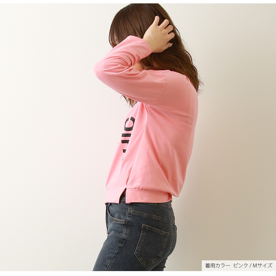 ロンT ロゴ 長袖 トップス ラウンドネック 春 夏 秋 Tシャツ カットソー スリット ベーシック シンプル カジュアル 韓国ファッション 大人 レディース ホワイト ピンク グリーン M L XL JOCOSA 7192