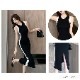 ワンピース ニット ノースリーブ タイト ロング丈 スリット ラウンドネック 春服 夏服 韓国 JOCOSA 5006