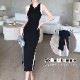 ワンピース ニット ノースリーブ タイト ロング丈 スリット ラウンドネック 春服 夏服 韓国 JOCOSA 5006