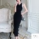 ワンピース ニット ノースリーブ タイト ロング丈 スリット ラウンドネック 春服 夏服 韓国 JOCOSA 5006