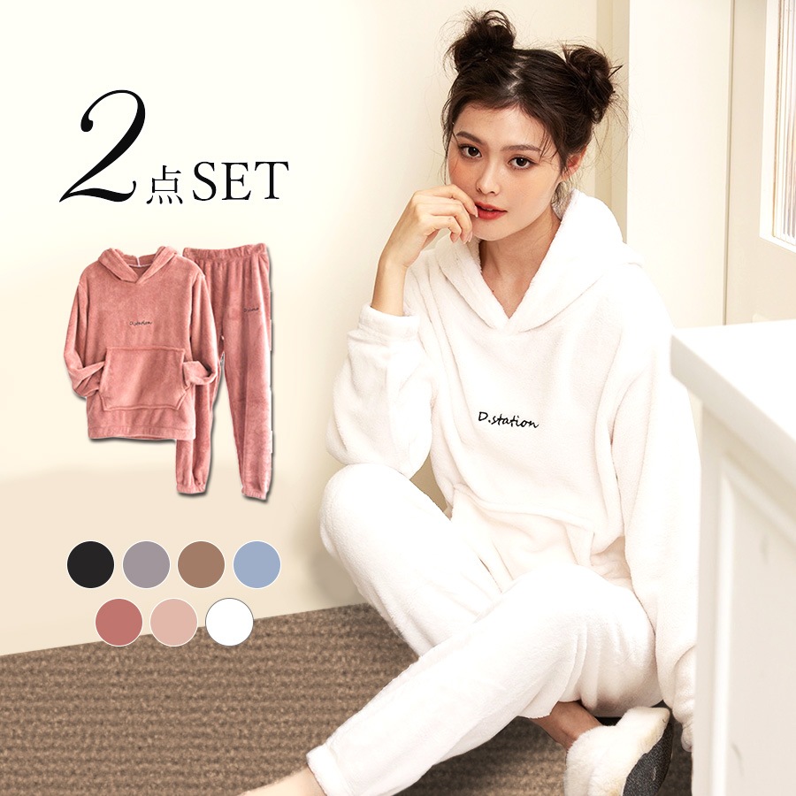 セットアップ ルームウェア ホーム パジャマ 韓国ファッション 長袖 フリース 上下セット もこもこ スウェット フード おしゃれ 春 秋 冬 レディース 新作 ブラック 黒 グレー 灰 ブラウン 茶 ブルー 青 レッド 赤 ピンク 桃 ホワイト 白 フリーサイズ JOCOSA 8433