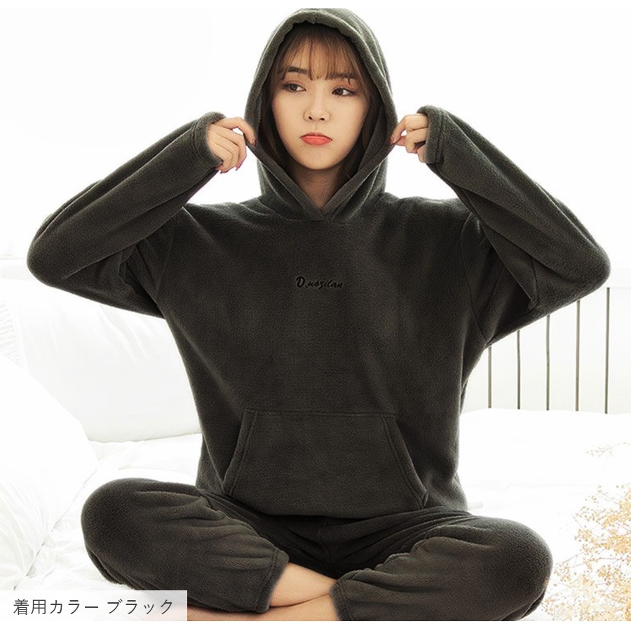 セットアップ ルームウェア ホーム パジャマ 韓国ファッション 長袖 フリース 上下セット もこもこ スウェット フード おしゃれ 春 秋 冬 レディース 新作 ブラック 黒 グレー 灰 ブラウン 茶 ブルー 青 レッド 赤 ピンク 桃 ホワイト 白 フリーサイズ JOCOSA 8433
