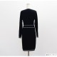 ニット ワンピース 金ボタン バイカラー 長袖 ラウンドネック 配色 ミニ オフィスカジュアル 韓国ファッション シンプル きれいめ 上品 大人 レディース 春 秋 冬 ブラック フリーサイズ JOCOSA 9245