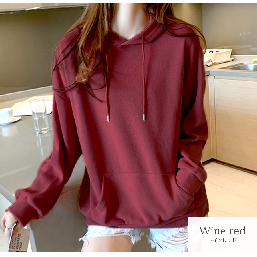 パーカー 無地 薄手 長袖 シンプル トップス フード 春 秋 カジュアル