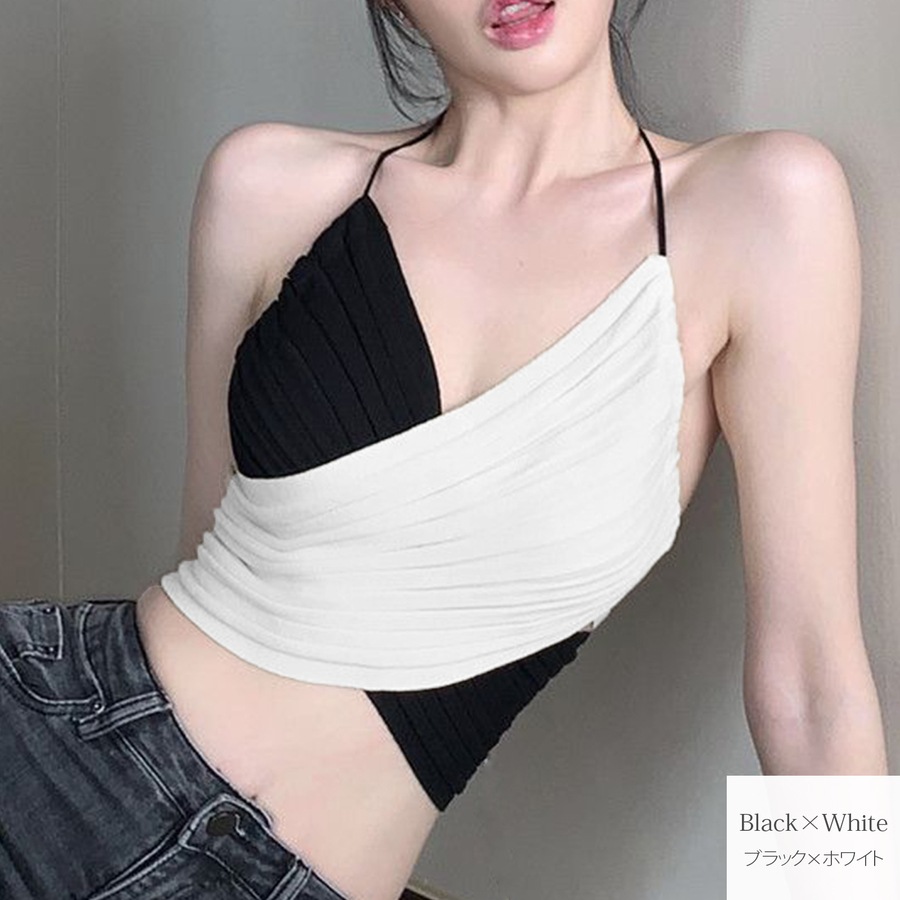 トップス ノースリーブ ニット ホルターネック  ショート丈 伸縮 韓国ファッション レディース フリーサイズ JOCOSA 7262