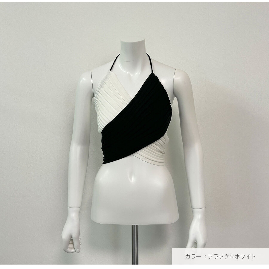 トップス ノースリーブ ニット ホルターネック  ショート丈 伸縮 韓国ファッション レディース フリーサイズ JOCOSA 7262