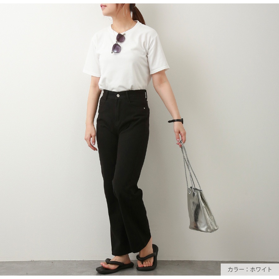 Tシャツ 無地 半袖 シンプル トップス ラウンドネック 春 夏 韓国ファッション レディース ホワイト アイボリー ライトベージュ オレンジ ラベンダー ブルー ターコイズブルー グリーン M L JOCOSA 7189